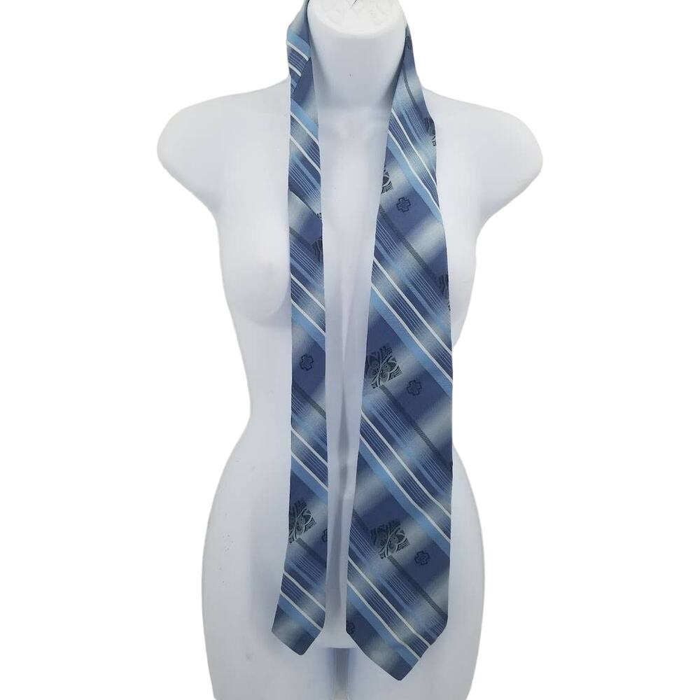 Vintage casualaire Brummel Blues Geometric Men's Neck Tie Necktie Plaid striped